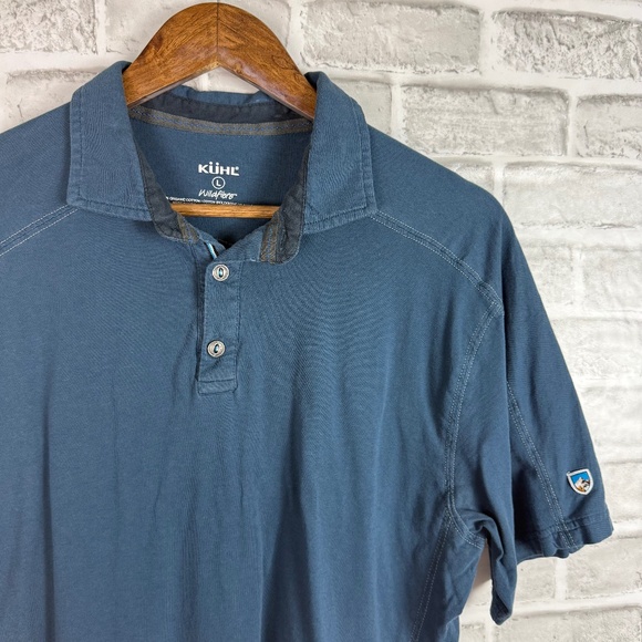 KUHL Wildfibre Stone Navy Blue Athletic Casual Collared Polo Shirt Mens LARGE - Picture 1 of 7